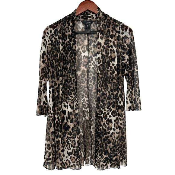 Ali Miles Sz XS Brown Leopard 3/4 Sleeve Sheer Mesh Cover Up Shirt Top Artsy - Picture 1 of 8